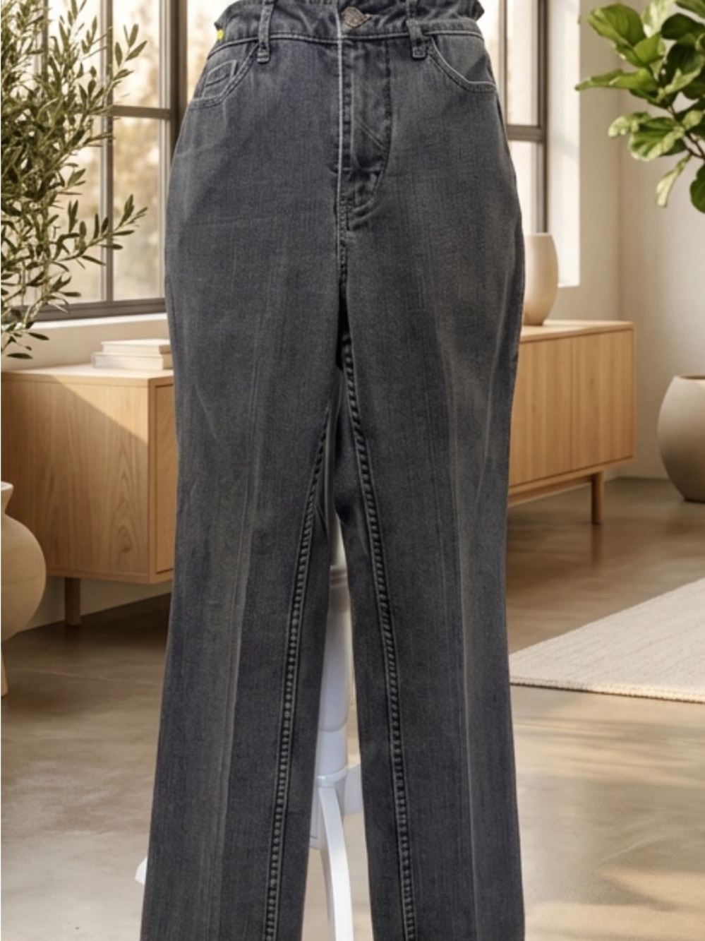 Coldwater Creek Black / Charcoal Gray High-Rise Straight-Leg Jeans - Size 4